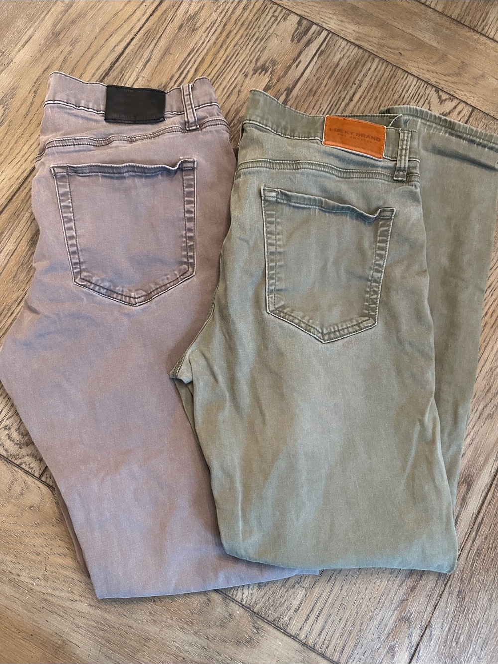 Set of 2 Lucky Brand 121 Slim Straight Jeans Pants Gray Sage Green Men 34x32
